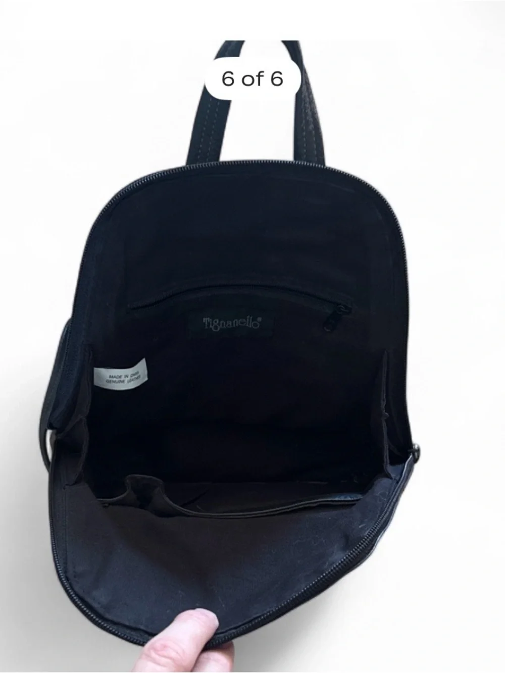Tignanello black leather sling backpack